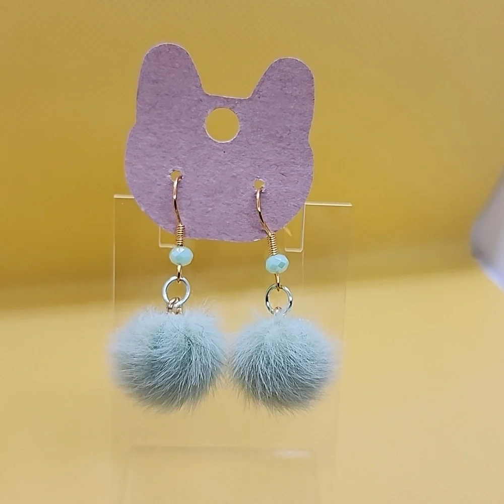 Light green fuzzy ball earrings - Picture 1 of 1